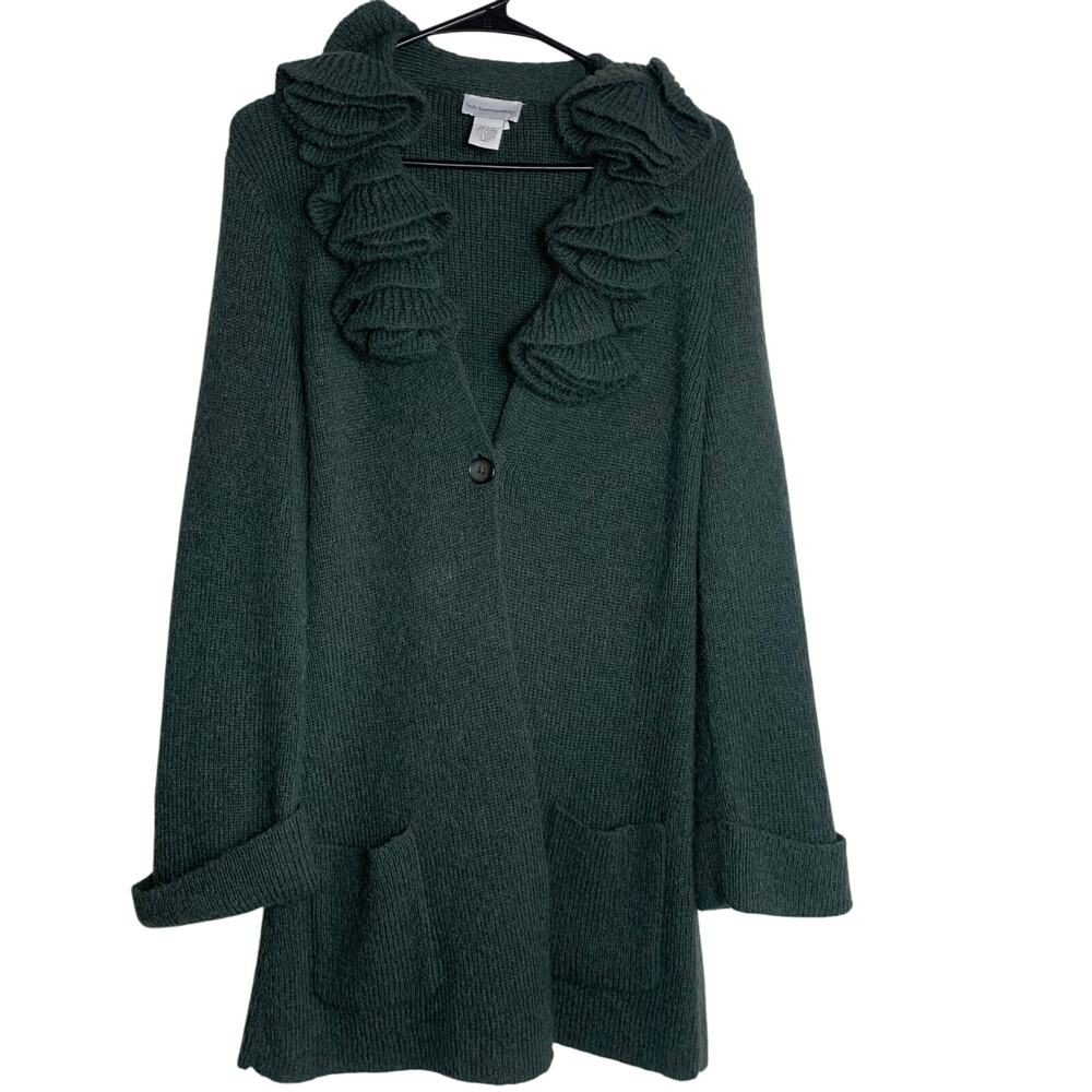 Soft Surroundings Women's Rosette Alpaca Wool Blend Green Cardigan Size S